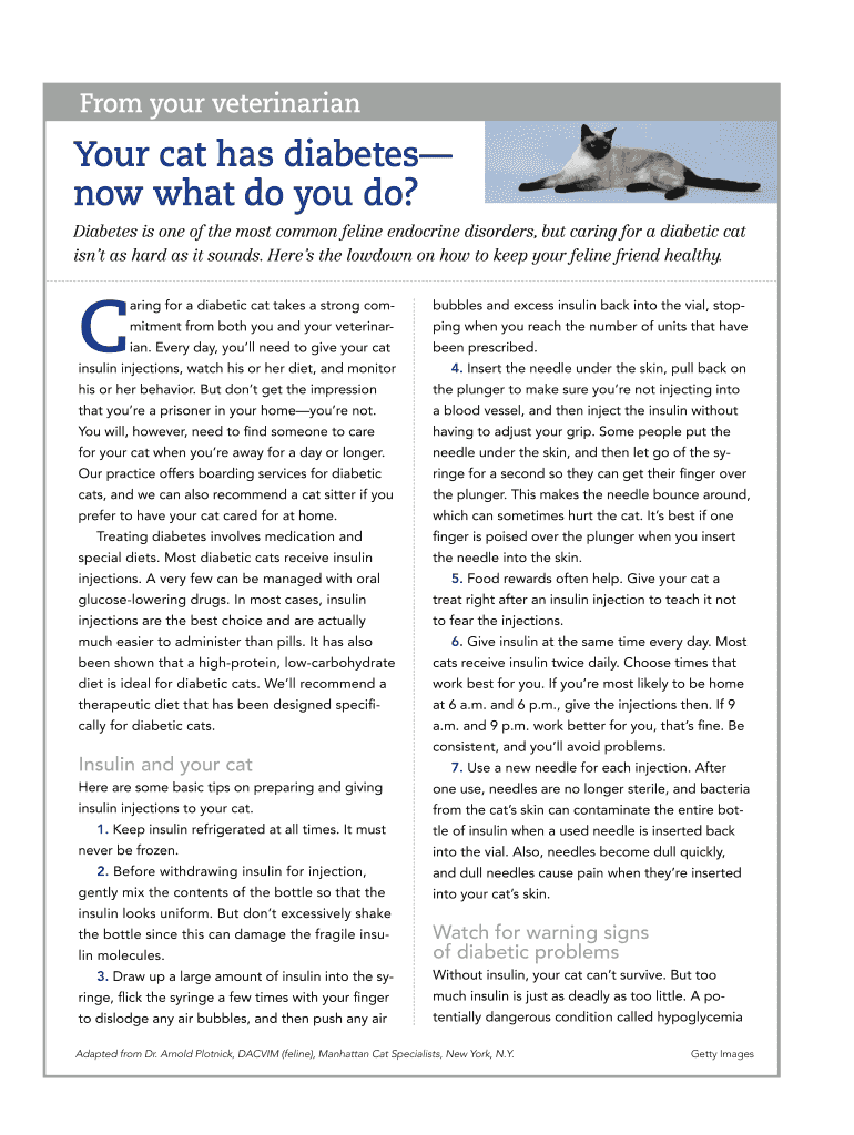 Fillable Online Your cat has diabetes Fax Email Print pdfFiller