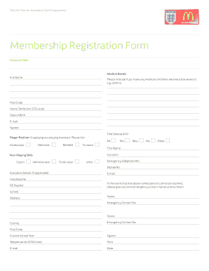 FA Charter Standard Club Programme Membership Registration Form