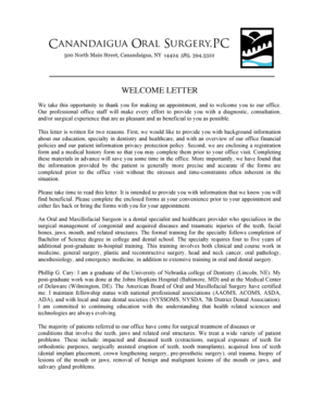 Welcome Letter and Patient Registration Forms