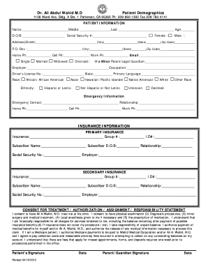 Patient Demographics and Consent Form