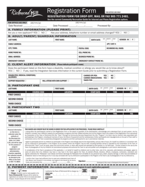 Richmond Hill Recreation Program Registration Form