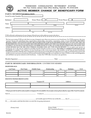 Tennessee Active Member Change of Beneficiary Form