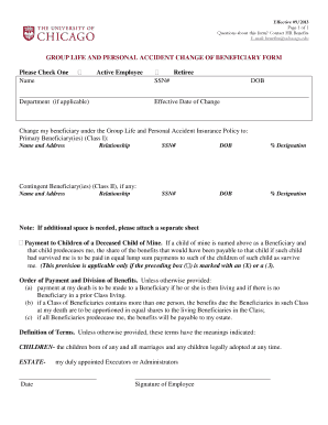 Group Life Beneficiary Change Form