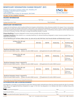 Beneficiary Designation Change Request (NY)