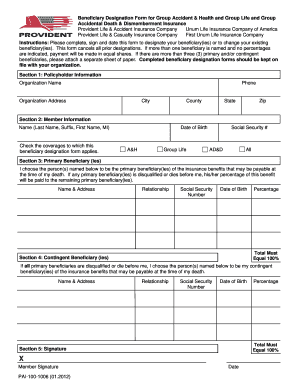 Beneficiary Designation Form for Group Insurance