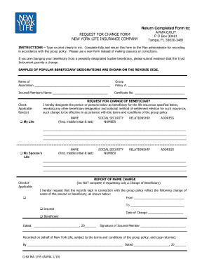 Request for Change of Beneficiary Form