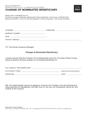 Metropolitan Police Beneficiary Change Form