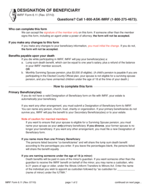 IMRF Designation of Beneficiary Form
