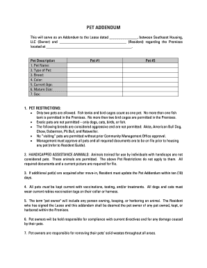 Pet Addendum to Lease Agreement