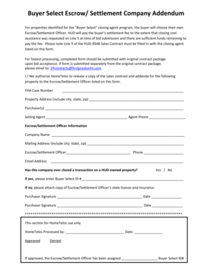 Buyer Select Escrow/Settlement Company Addendum