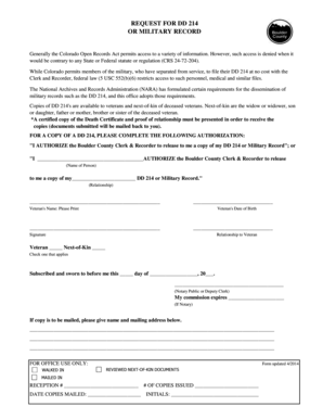 Request for DD 214 or Military Record