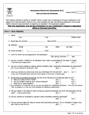 Hazlewood Exemption Application for Veterans