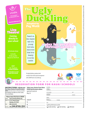 The Ugly Duckling Reservation Form for Kauai Schools