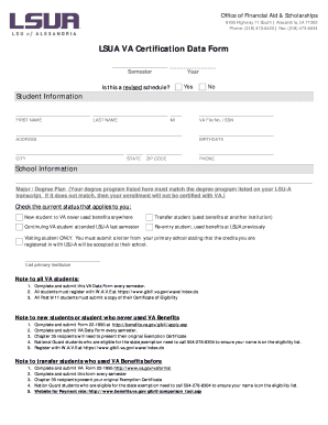 LSUA VA Certification Data Form
