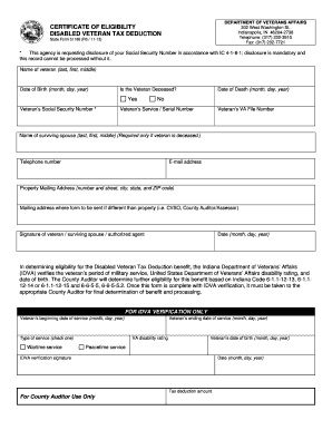 Disabled Veteran Tax Deduction Certificate of Eligibility
