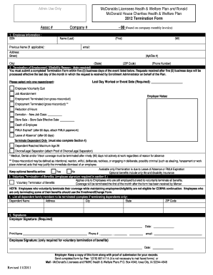 McDonalds Licensees Health & Welfare Plan Termination Form