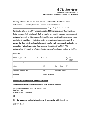 ACH Authorization Agreement for McDonald's Health Plan