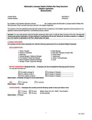 McDonald's Licensees Health & Welfare Plan Adoption Agreement