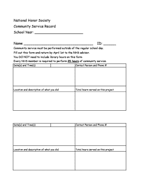National Honor Society Community Service Record