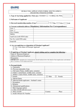 Dubai Visa Application Form - South Africa