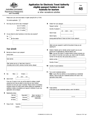 Australia Tourist Visa Application Form