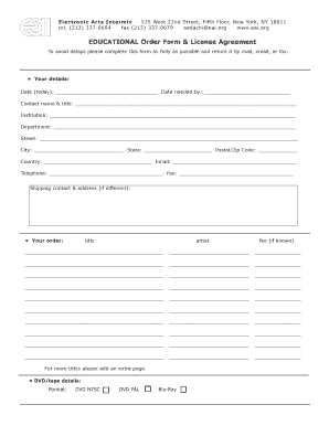 Educational Order Form & License Agreement