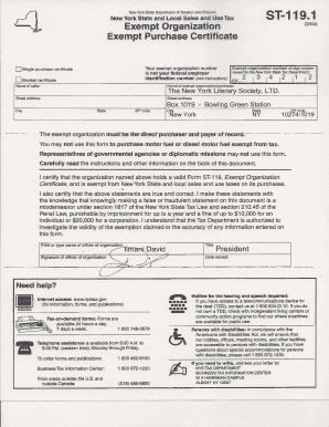 New York Exempt Organization Purchase Certificate
