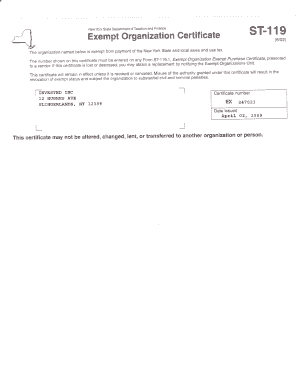 New York Exempt Organization Certificate