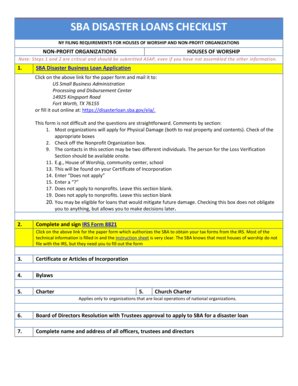 SBA Disaster Loan Application Checklist
