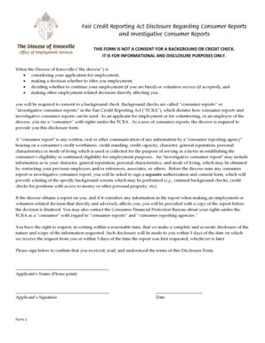 Diocese of Knoxville Background Check Disclosure Form