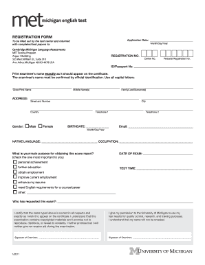 MET Testing Program Registration Form