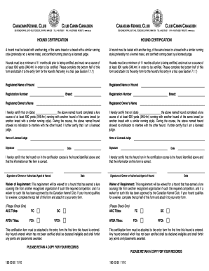 Canadian Kennel Club Hound Certification Form