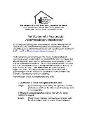 Verification of Reasonable Accommodation Form