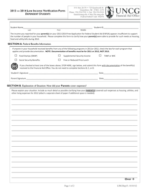 2013-2014 Low Income Verification Form