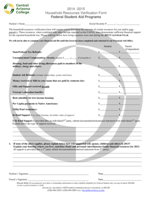 Household Resources Verification Form