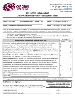 2014-2015 Independent Other Untaxed Income Verification Form