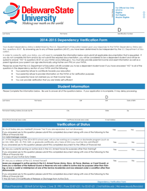 2014-2015 Dependency Verification Form