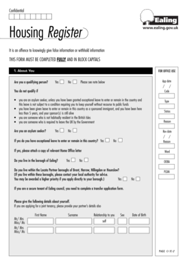 Confidential Housing Register Form