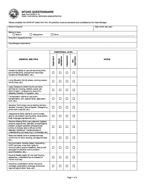 Indiana DHHS IIP Intake Questionnaire