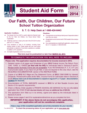 Student Aid Form 2013-2014