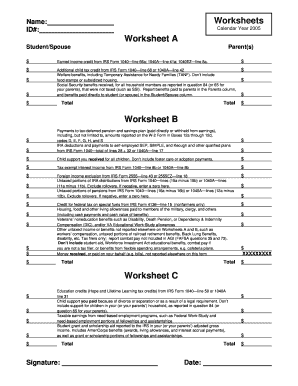 IRS Worksheets for Student Financial Aid