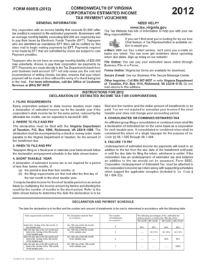 Virginia Corporation Estimated Income Tax Form 500ES