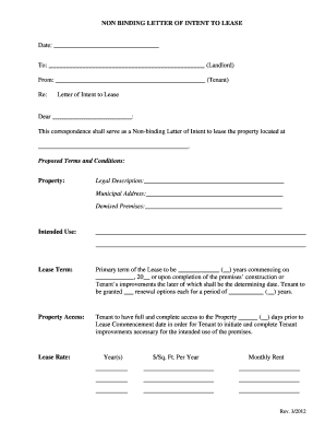 Non-Binding Letter of Intent to Lease