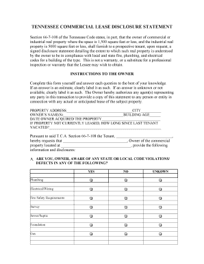Tennessee Commercial Lease Disclosure Statement