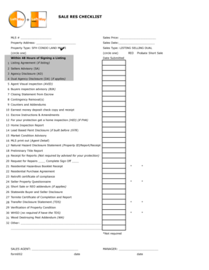 Real Estate Sales Checklist
