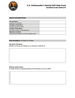 US Ambassador’s Special Self-Help Fund Business Plan Template