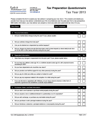 Form 1040 Tax Preparation Questionnaire