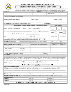 Black Gold Student Registration Form