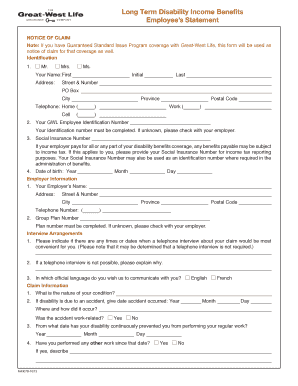 Long Term Disability Income Benefits Claim Form