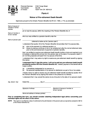 Ontario Waiver of Pre-retirement Death Benefit